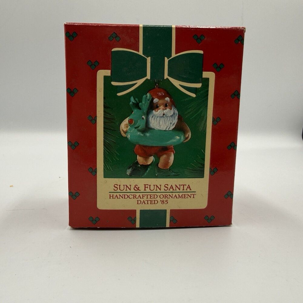 Vintage Hallmark Sun & Fun Santa Christmas Ornament 1985 New In Box And Plastic
